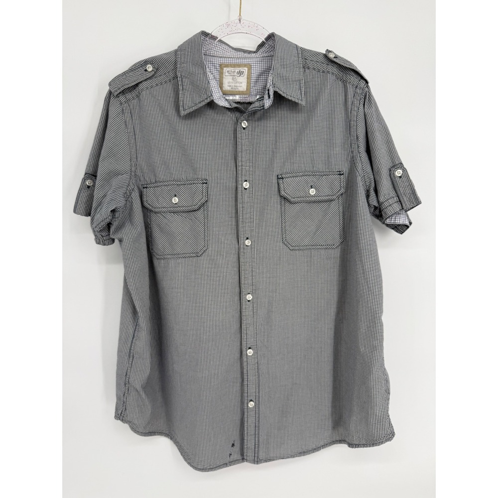 Urban Pipeline Mens XXL Navy White Gingham Short Sleeve Utility Shirt Epaulets